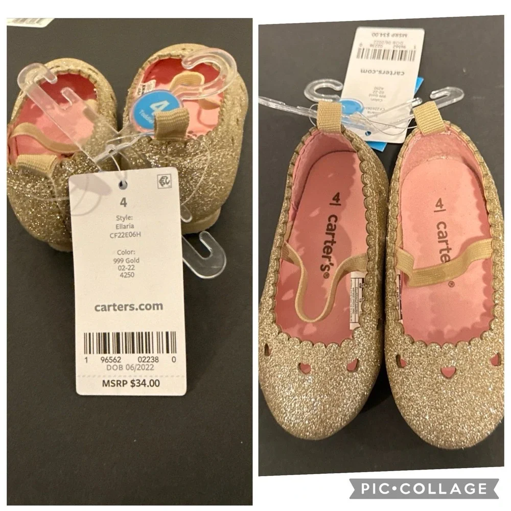 EGG Toddler Navy Blue & Gold Stars 18M Dress Carter's Gold Slip On‎ Shoes Size 4